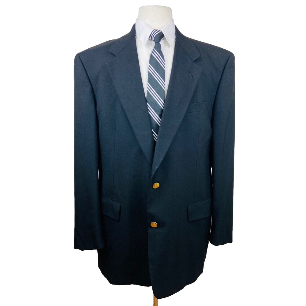 HART SCHAFFNER MARX MENS 44L BLACK GOLD BUTTON USA BLAZER SPORT COAT SUIT JACKET